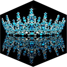 TOBATOBA Sky Blue Tiara Crowns Royal Queen Crown Crystal Wedding Tiaras for Wome