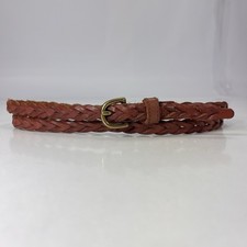 Skinny Woven Brown Leather Belt - Women's Size 40