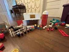 Vintage 1967 Fisher Price 915 Play Family Farm Barn & Silo w/Animals & People-GC
