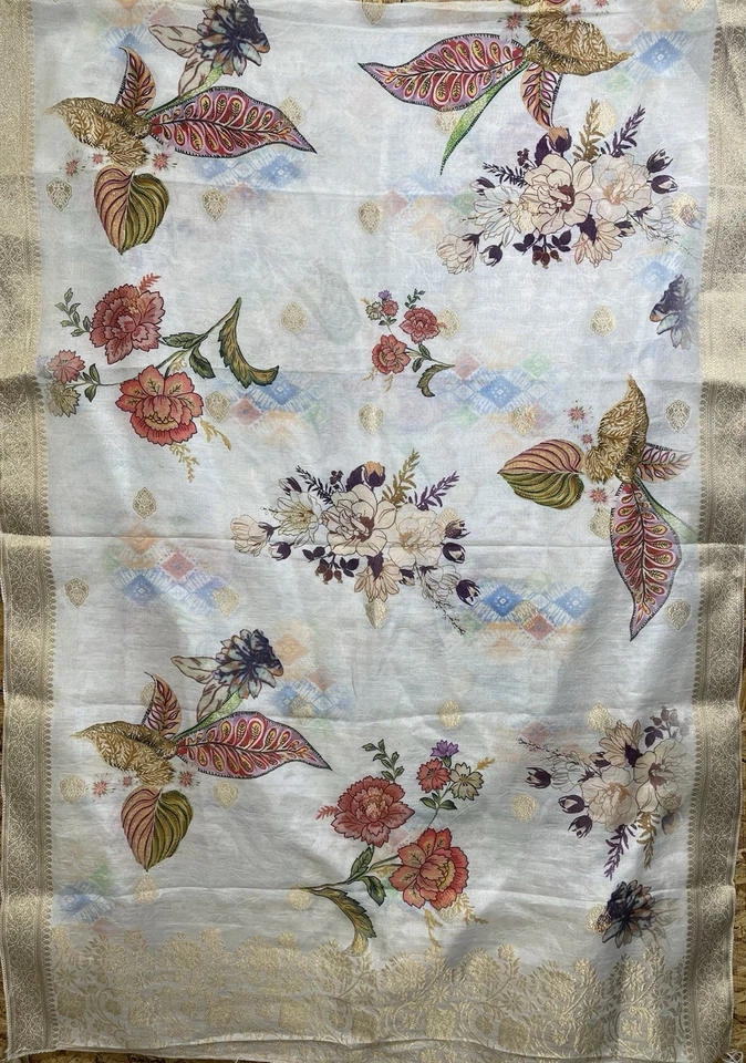 Цветочная шелковая смесь с золотой парчовой отделкой одеяло, шарф, покрывало - Изображение 4 из 4