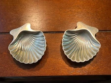 Vintage Pair of Tiffany & Co. Makers Sterling Silver Footed Scallop Shell Dishes