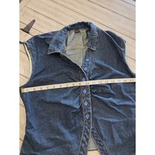 Women Dark Wash Denim Ruched Button Front Sleeveless Vest Top Indigo Blue