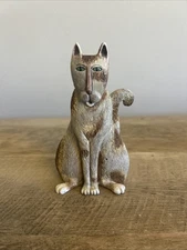 Marsha McCarthy Signed Cat Figure 6x4” Tabby Cat Green Eyes Resin