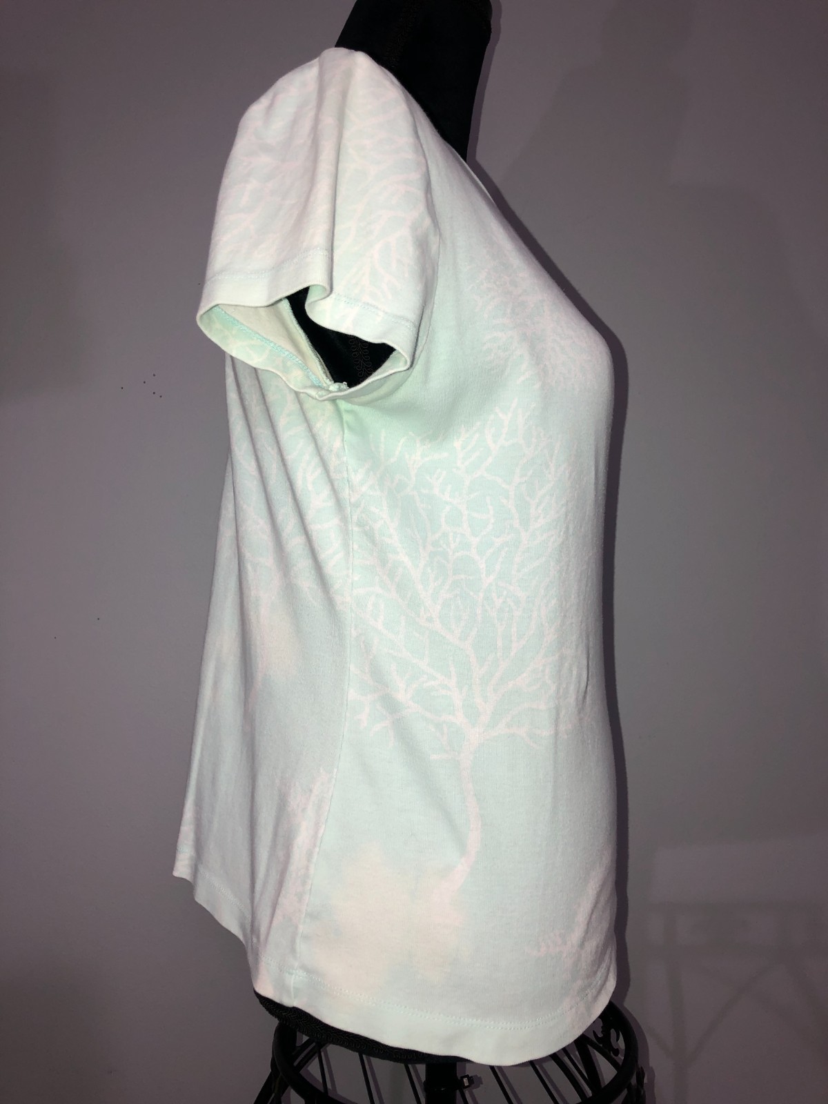 Talbots Light Green Top Tree Pattern Cap Sleeves … - image 3