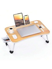 Foldable Laptop And Bed Table With Storage, Portable Lap Desk For Legs