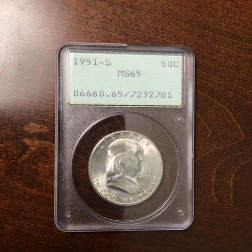 1951 S Franklin Half Dollar 50c PCGS MS65 Old Green Holder