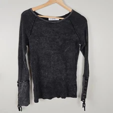 ABLE Black Waffle Knit Thermal Shirt Small Lace Up Cuff Long Sleeve Grunge Punk