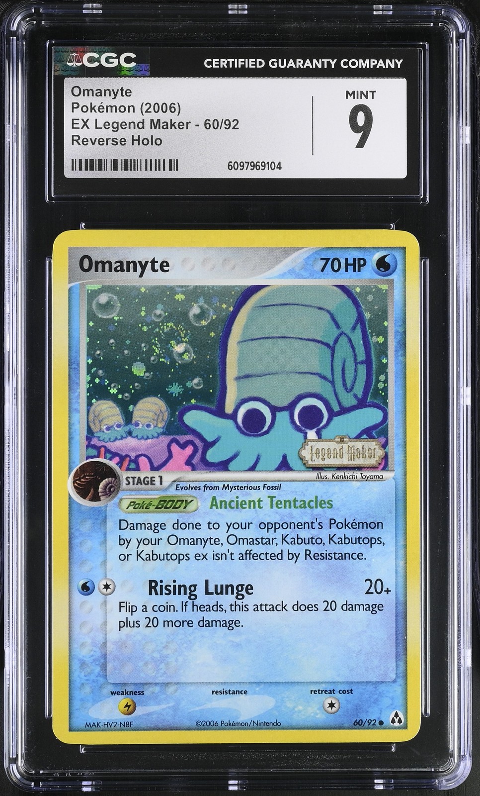 CGC 9 MINT Omanyte 2006 EX Legend Maker 60/92 Reverse Holo STAMPED Pokemon Card