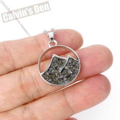 Lava Stone Chip Inlay Mountain Landscape Pendant Necklace Nature Boho Gift