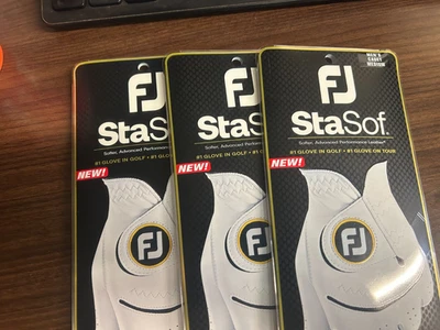 New Footjoy StaSof Leather Men's CADET Medium Lot of 3 Golf Gloves White