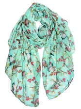 Women Scarf Lightweight Floral Birds Print Cotton Wrap Winter Shawl Fashion