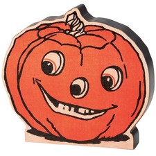 Primitives by Kathy Halloween Pumpkin 6.50" x 6" x 1", Orange Black White
