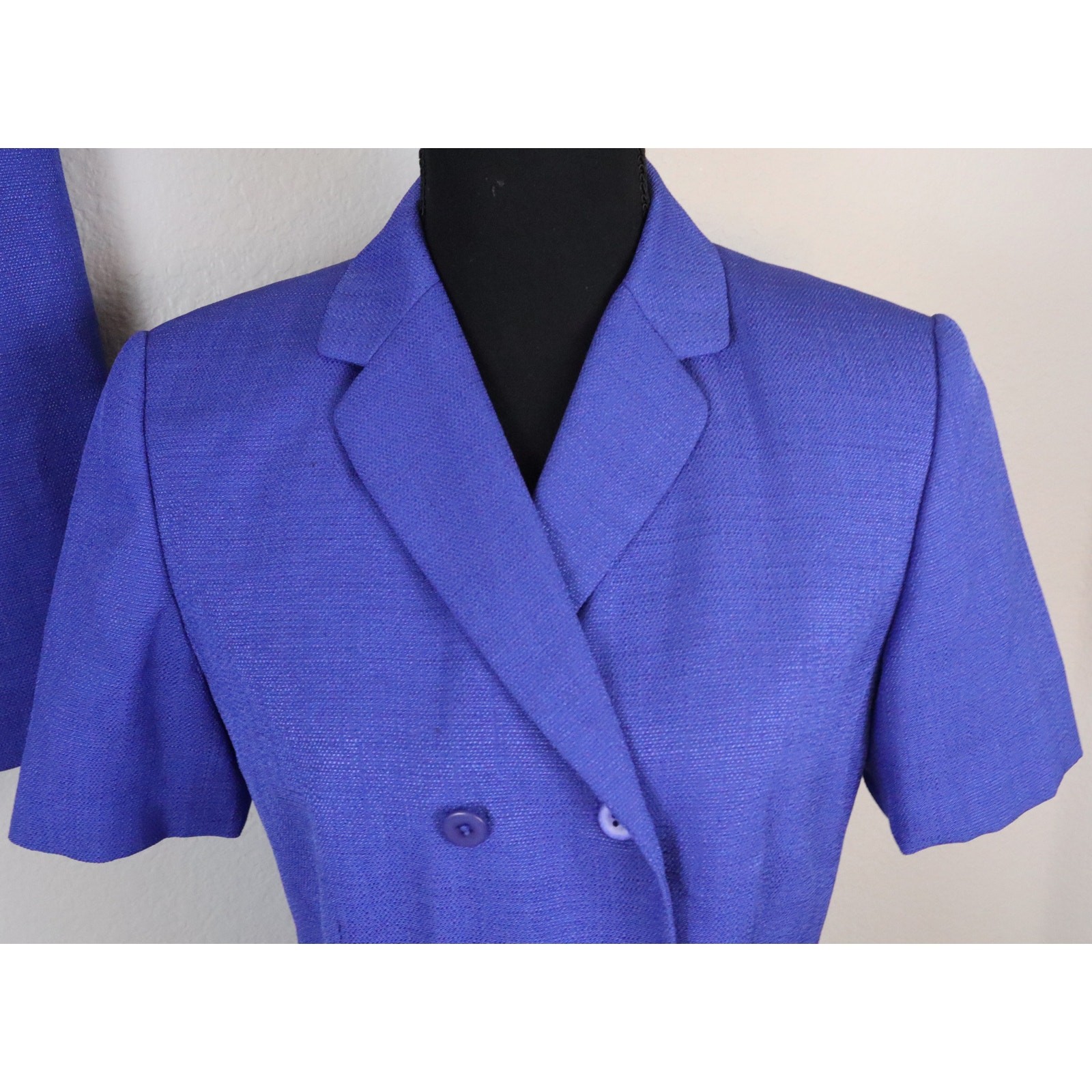 Vintage Y2K Travis Ayers Petite Blue Skirt Suit Set Double Breasted 6P Business