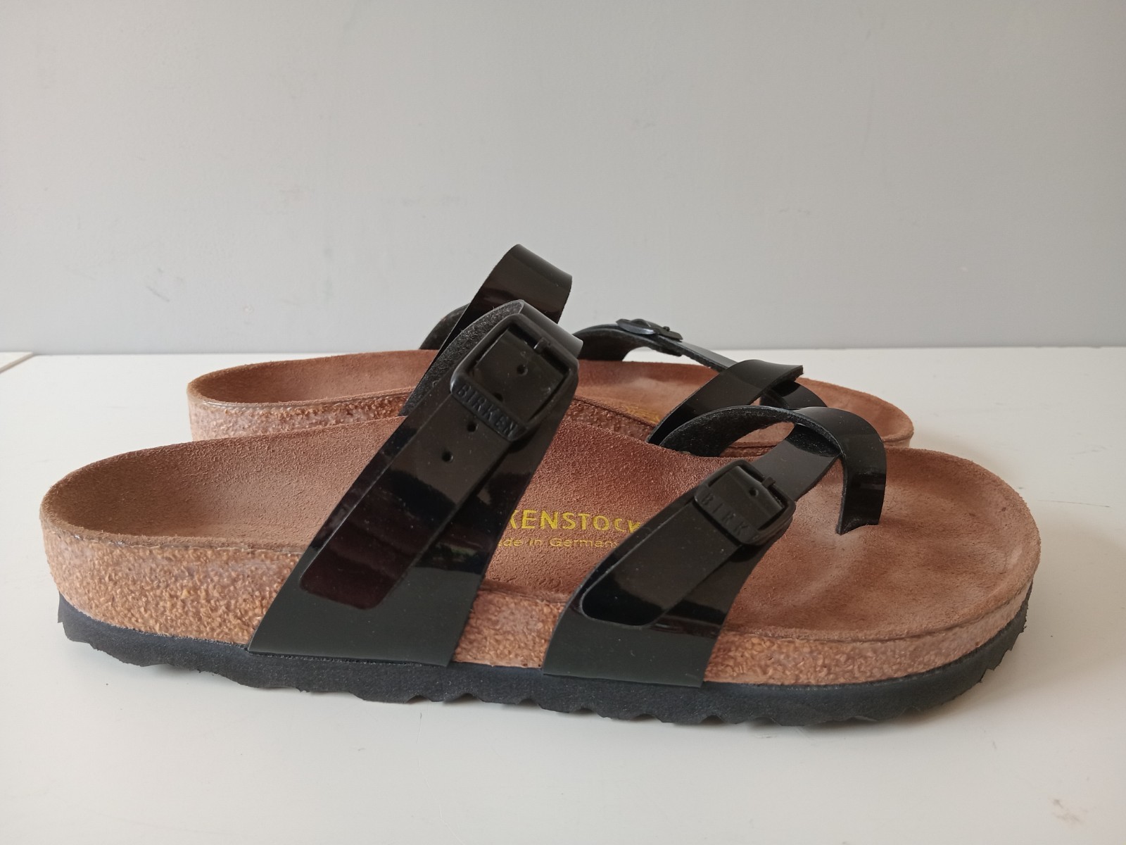 APL Sandali donna Birkenstock Mayari Birko Flor neri in vernice taglia EU 37 UK 4