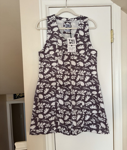 Afends A-Line Floral Collared Sleeveless Button Dress Gray/White Size M