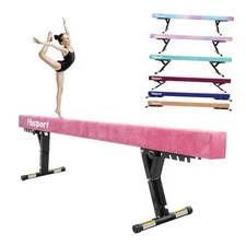  8ft Adjustable Balance Beam: High and Low Floor Beam Gymnastics Equipment Pink