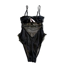NWT Victoria's Secret Black Floral Lace Mesh Underwire Bodysuit Sz XS