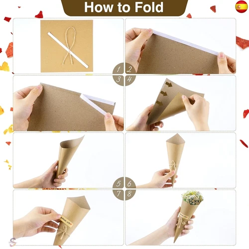 VORHOT 60 Piezas Conos Arroz Boda, Soporte Cucuruchos de Papel Kraft con 2 - Imagen 6 de 7