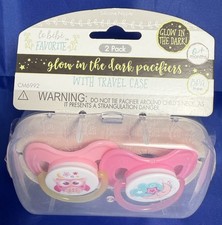Le Bebe Favorite Glow in the Dark Pacifiers 2 Pack Pink Owl Moon Travel Case 0