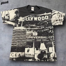 Hollywood Universal City Shirt Mens Medium Black All Over Print Graphic 2006