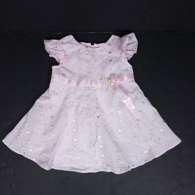 Bonnie Baby Girl Dress 6 / 9 Months Pink White Check Lace Cup Bow Cap Sleeve