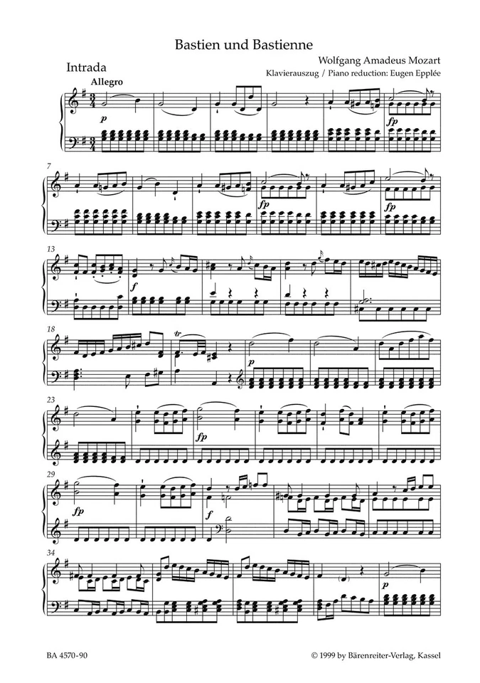 Bastien and Bastienne K. 50 (46b), Mozart, Vocal Score - Image 2 of 2