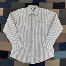 VTG 70s Wrangler Western Pearl Snap Shirt Men's White Gray Striped Classic - L