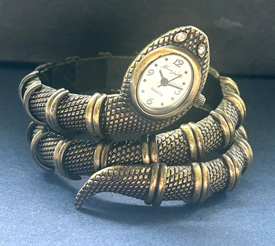 Kenneth Jay Lane Snake Wrap Watch Bracelet Vintage Brass Very Good Condition