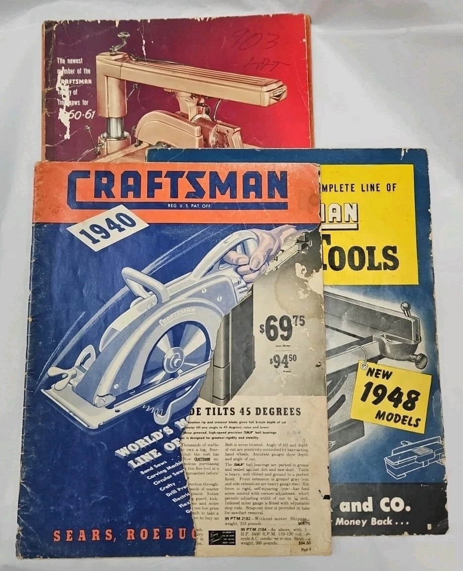 3 Vintage Sears Craftsman Power Tools Catalogs 1940, 1948 & 1960-61