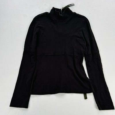 Krizia Jeans Blouse Womens 8 Black Mock Neck Long Sleeve Stretch Half Zip
