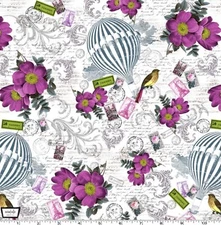Michael Miller Fabrics~Paris Skies~Purple, BTY, CX8089 Floral Balloons Postage