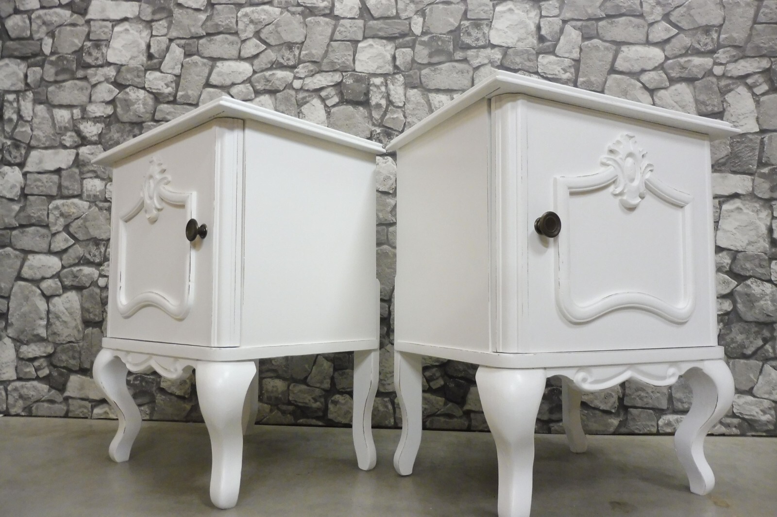 Queen Anne Bedside Nightstands Bedside Tables Shabby chic White Vintage