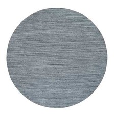 12' x 12' Gray Hand Loomed Modern Striae Design Organic Wool Round Rug R65417