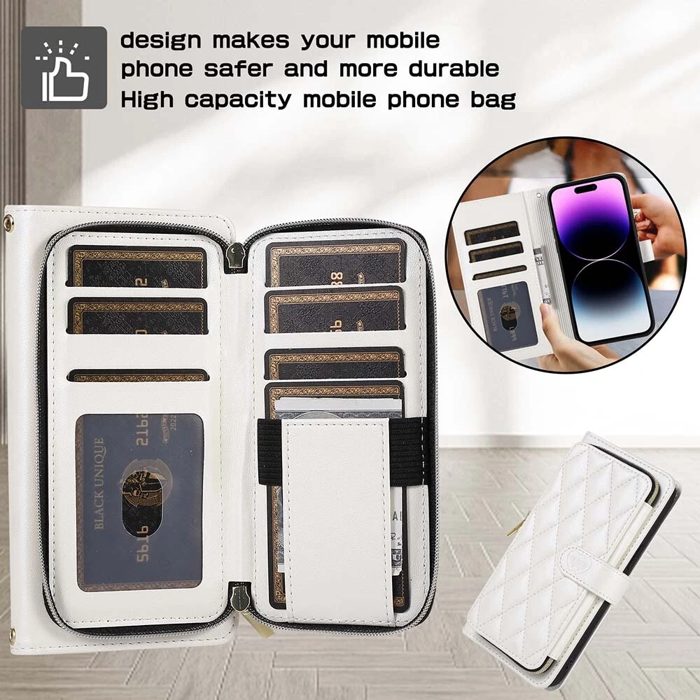 Durable Leather Zipper Flip Wallet Case for iPhone 15 Pro Max 14 13 12 11 XR