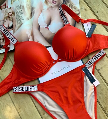 Victoria's Secret Bombshell Shine Strap Bali Barbados Bikini Set 36B/M US