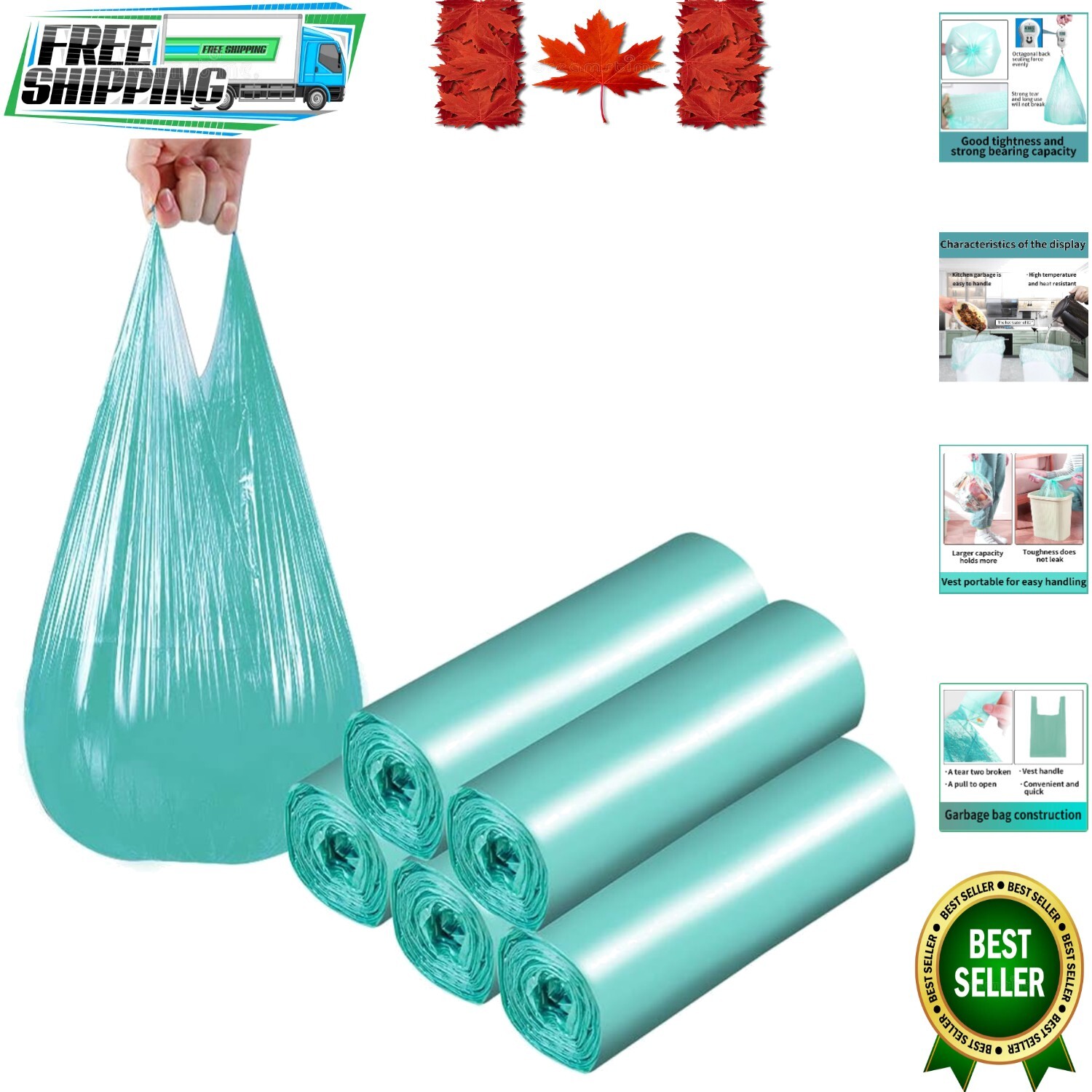 Versatile 4 Gallon Garbage Bags - 100 Count, Decomposable with Easy Lift Handles