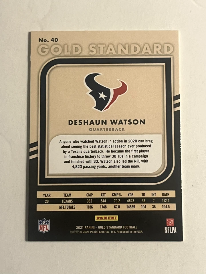 DESHAUN WATSON 2021 GOLD STANDARD PURPLE /25 BROWNS #40 - Image 2 of 2
