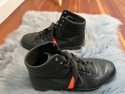Gucci Mens Leather High Top Boots Khaki Green Orange GG Logo 