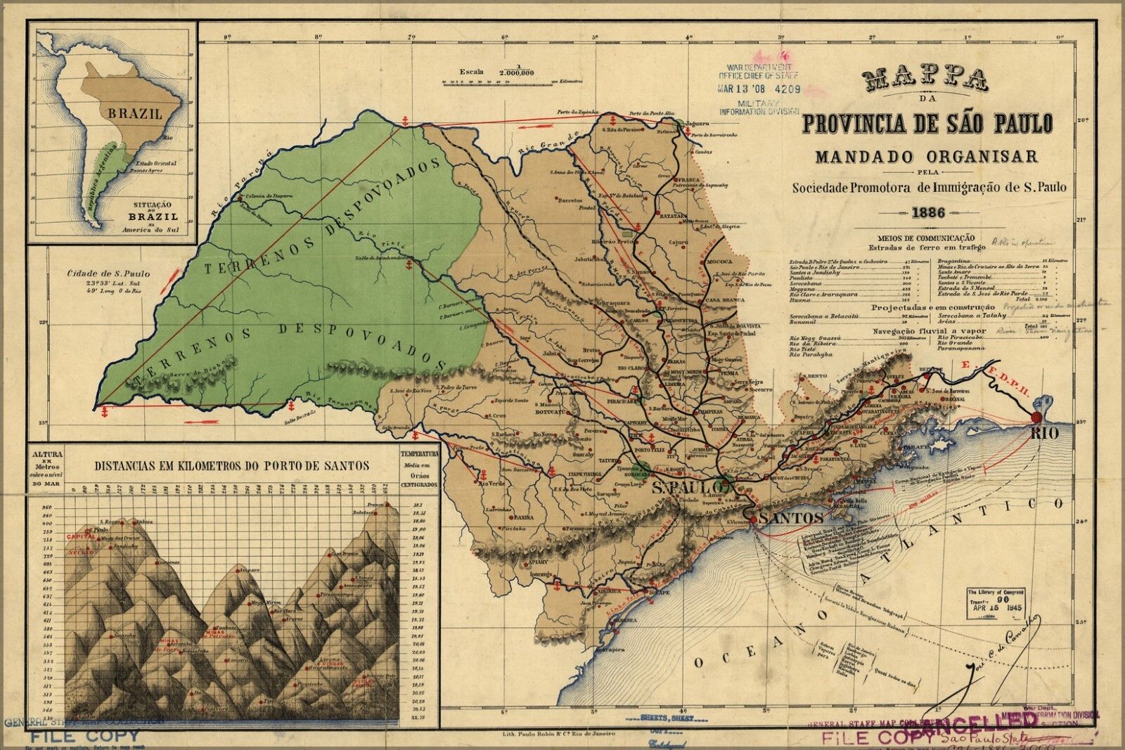 Poster, Many Sizes; Map Da Provinica De Sao Paulo Brazil 1886 Bezpłatny ogólnopolski, standardowy