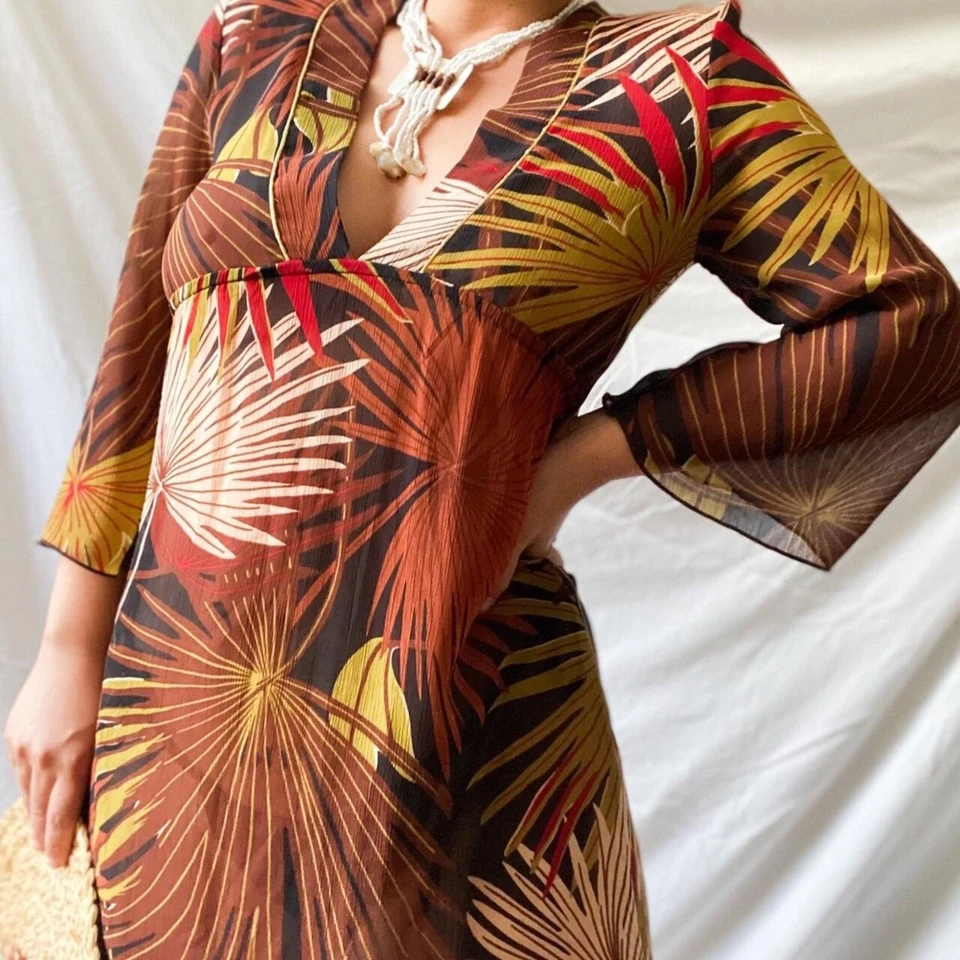 Palm Print Flowy Sheer Midi Dress Size 12 Wish - So Beautiful - Image 2 of 4