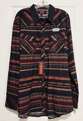 Rock & Roll Denim Men s Red/Black Aztec Print Snap Shirt XL NWT