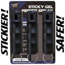 Streetwise STICKY GEL Pepper Spray - 3 Pack 1/2oz Flip Top Keychain Self Defense