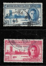 KING GEORGE VIth VICTORY STAMPS. BRITISH SOLOMON ISLANDS SG73-74. USED.
