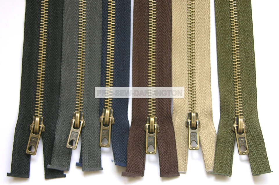 ANTIQUE BRASS METAL TEETH OPEN ENDED ZIP ( CHOICE OF LENGTH & COLOUR )