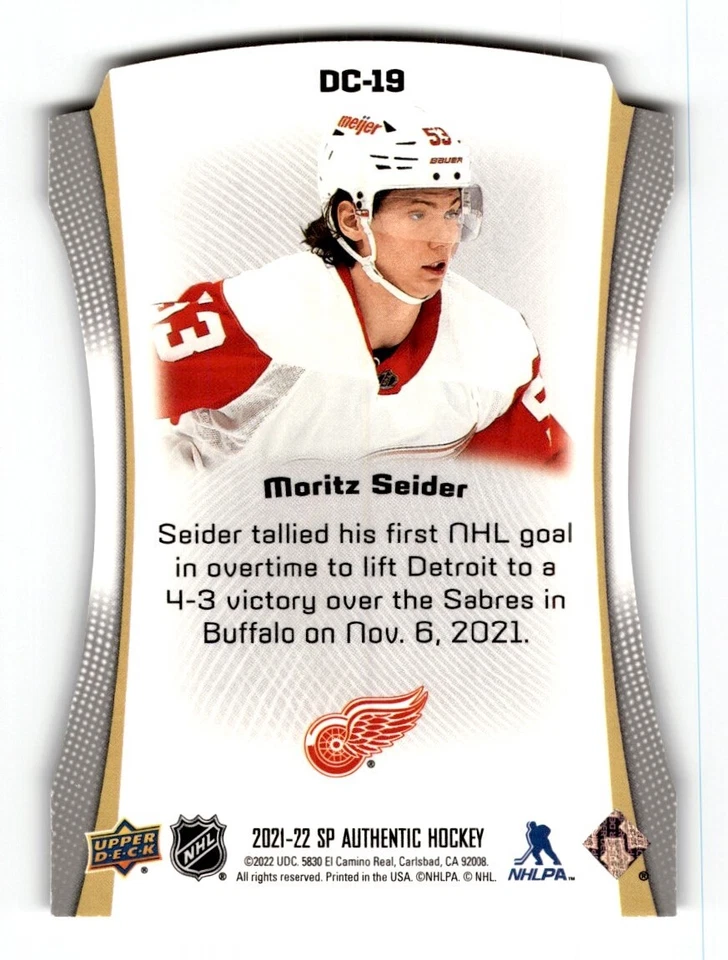 2021-22 SP Authentic Die Cuts Moritz Seider Rookie #DC-19 - Image 2 of 2