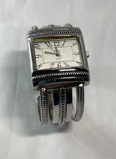 Ladies Premier Design Fashion Rectangle Silver Tone Cuff Bracelet Watch