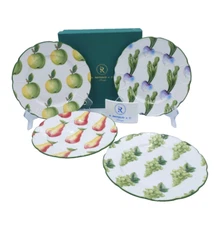 Raynaud Limoges VILLANDRY LEGUMES Set/4 Motifs Dessert/Luncheon Plates MINT BOX