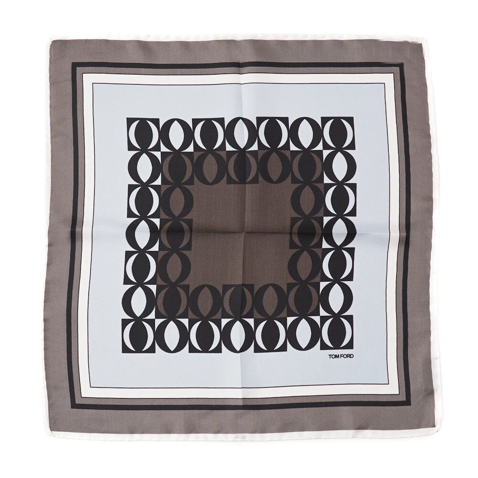 New $190 TOM FORD Gray and Sky Blue Contrast Print Silk Pocket Square - Image 2 of 4