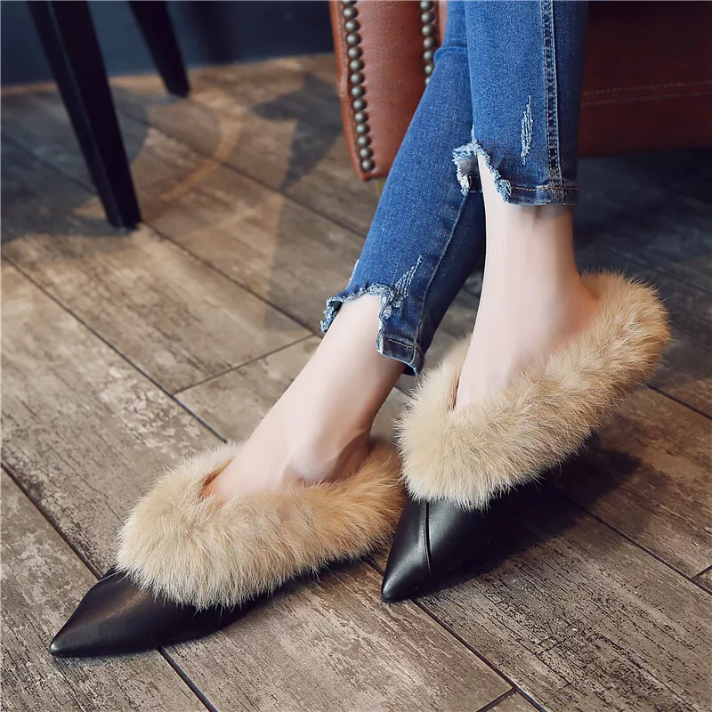 Faux fur mules