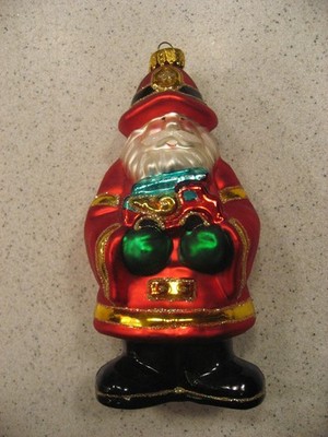 Kurt Adler Fireman with Toy Fire Truck Glass Christmas Ornament about 6''T